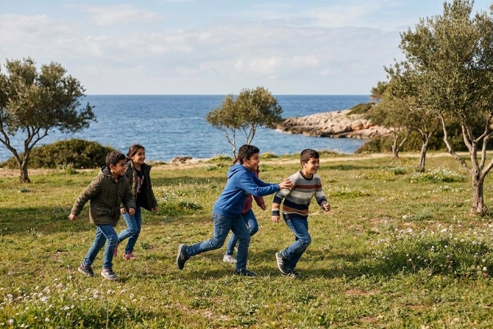 Parkta açık havada oynayan çocuklar